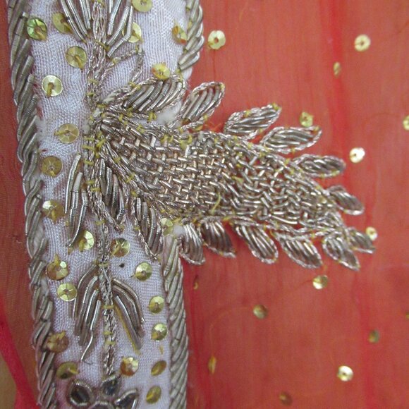 Beautiful, Sheer hand beaded, sequins, appliqued Dupatta, Shawl, Hijab, Chiffon - Picture 4 of 14